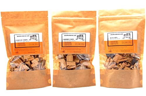 Chips made of barrels 3 pack – Cognac + Sherry + Rum | Oak Chips | Aging the alcohol | Beverage aging - Craft & Spiced Rum Box