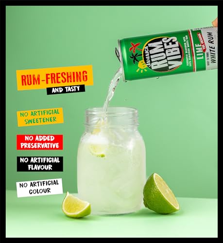 Jamaica Rum Vibes Rum & Lime | Pre Mixed Cocktail Cans | 12 pack (250ml cans) | 4.5% ABV Ready To Drink Cocktails | Made from unique Jamaican Rum | Pre mixed Rum With No added Preservatives - Craft & Spiced Rum Box