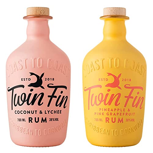 Twin Fin Coconut & Lychee Rum, 70cl & Twin Fin Pineapple & Pink Grapefruit Rum, 70cl - Craft & Spiced Rum Box