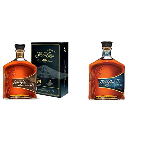 Flor de Caña 18 Year Rum, 70cl 40% ABV & Flor de Caña 12 Year Rum, 70cl 40% ABV - Craft & Spiced Rum Box