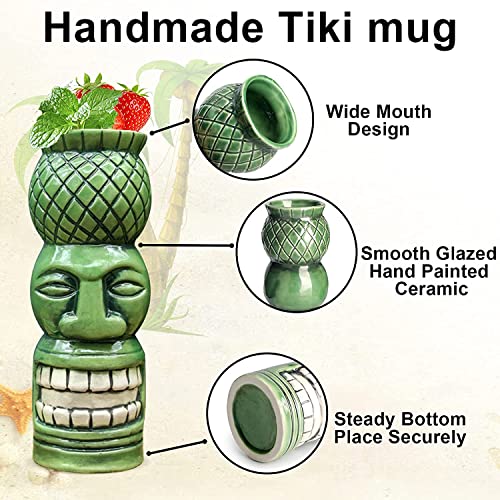 Tiki Glasses Tiki bar Accessories Set of 4 - Tiki Mugs Large Tumblers Ceramic Cocktail Glass Hawaiian Luau Party Mugs Drinkware, Cute Exotic for Tiki bar - Craft & Spiced Rum Box