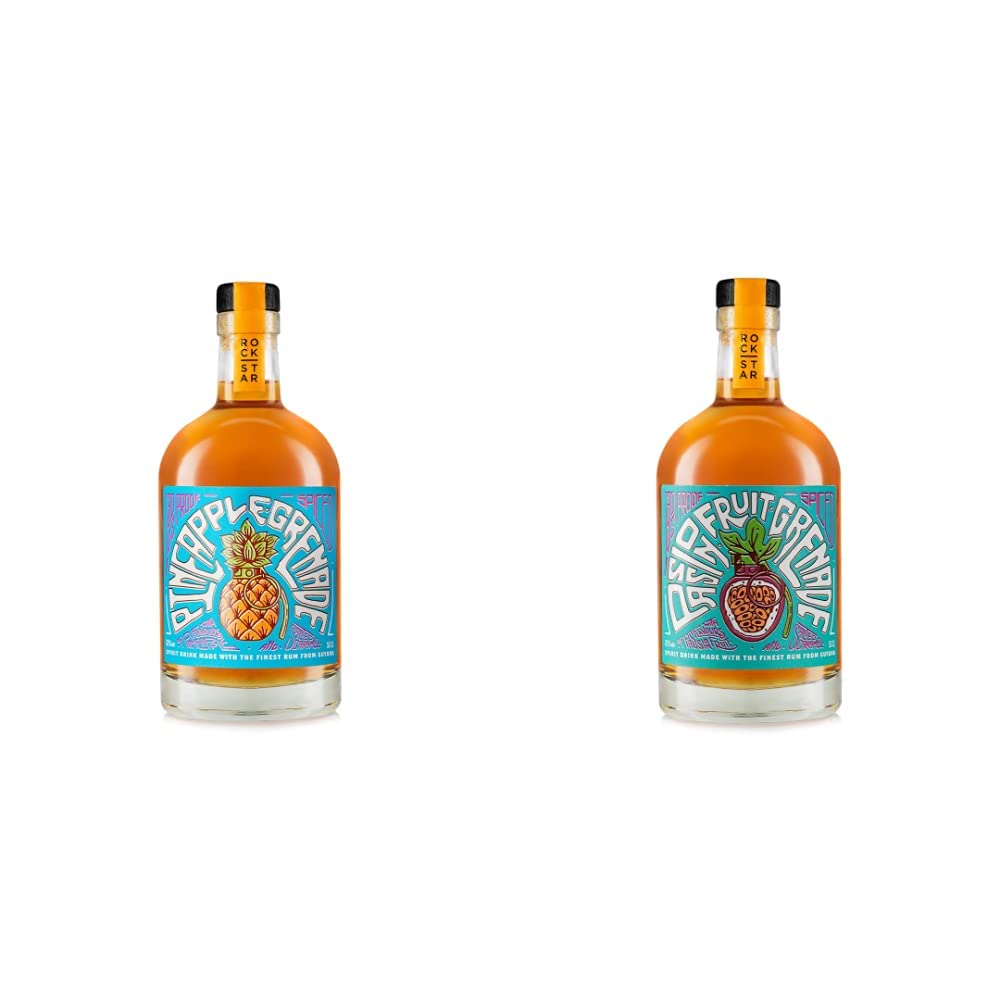 Rockstar Spirits Pineapple Grenade Premium Overproof Spiced Rum 50cl, 65% ABV & Passionfruit Grenade Premium Overproof Spiced Rum 50cl, 65% ABV - Craft & Spiced Rum Box