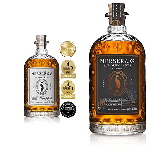 Merser & Co. Double Barrel Rum 70cl | A Masterful Blend of Caribbean Rums 43.1% ABV & NEW Merser & Co. Signature Rum 70cl | An Exquisite Blend of Caribbean Rums | Aged up to 8 years |40.2% ABV - Craft & Spiced Rum Box