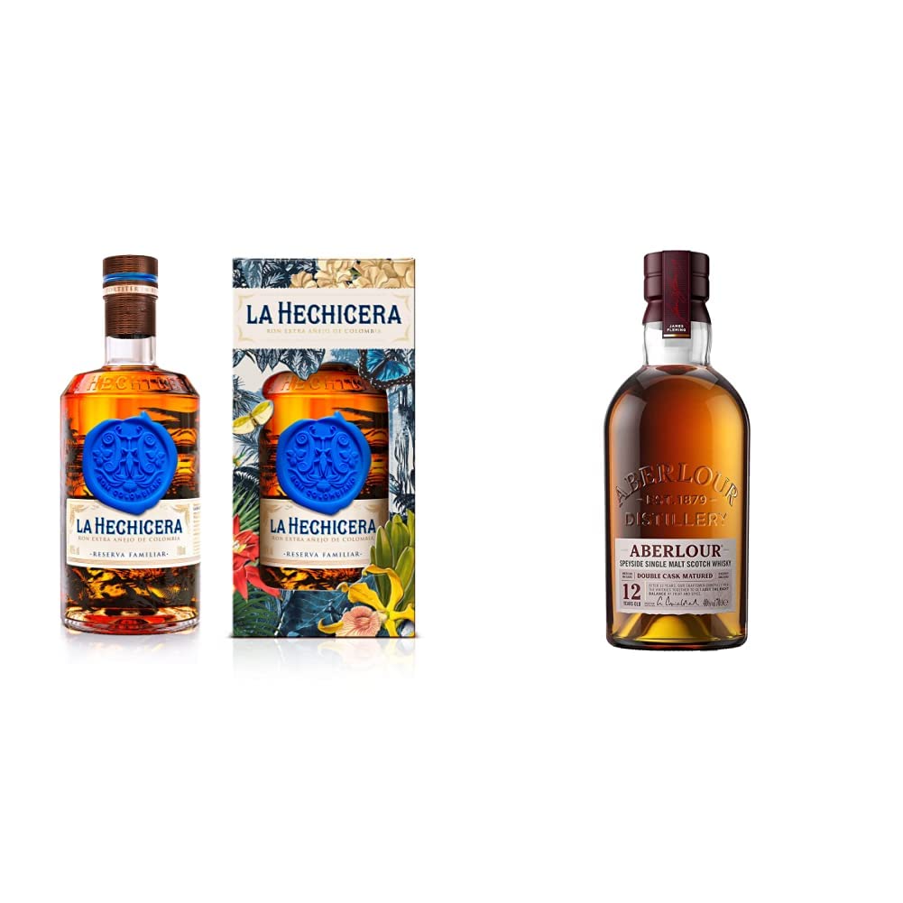 La Hechicera Reserva Familiar Rum, 70cl with Gift Box & Aberlour 12 Year Old Single Malt Scotch Whisky with Giftbox, 70cl - Craft & Spiced Rum Box