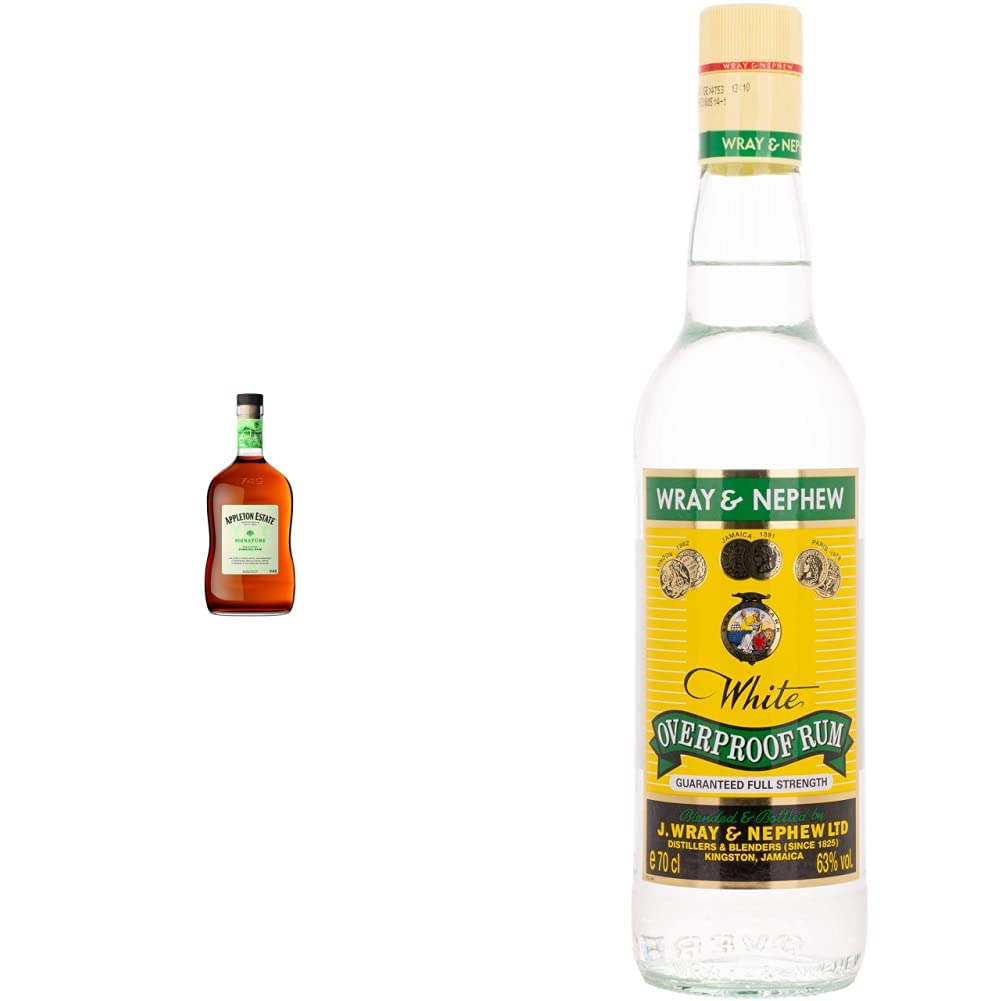 Appleton Estate Signature Jamaica Rum, 70cl & Wray and Nephew Rum 70 cl, 63% vol - White Overproof Jamaica Rum - Craft & Spiced Rum Box