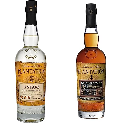 Plantation - 3 Stars White Rum 70cl, 41.2% ABV, Barbados, Jamaica & Trinidad & Original Dark Rum 70cl, 40% ABV, Barbados & Jamaica - Craft & Spiced Rum Box