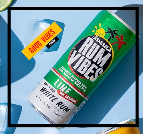 Jamaica Rum Vibes Rum & Lime | Pre Mixed Cocktail Cans | 12 pack (250ml cans) | 4.5% ABV Ready To Drink Cocktails | Made from unique Jamaican Rum | Pre mixed Rum With No added Preservatives - Craft & Spiced Rum Box