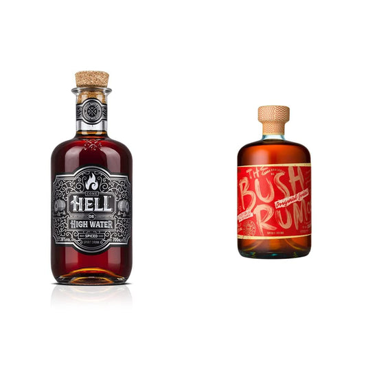 HELL OR HIGH WATER Spiced Rum, 70 cl & The Bush Rum Co. Original Spiced Rum With Tropical Notes | 100% Recycled Bottle/Recyclable Pack| 37.5% ABV 70cl - Craft & Spiced Rum Box