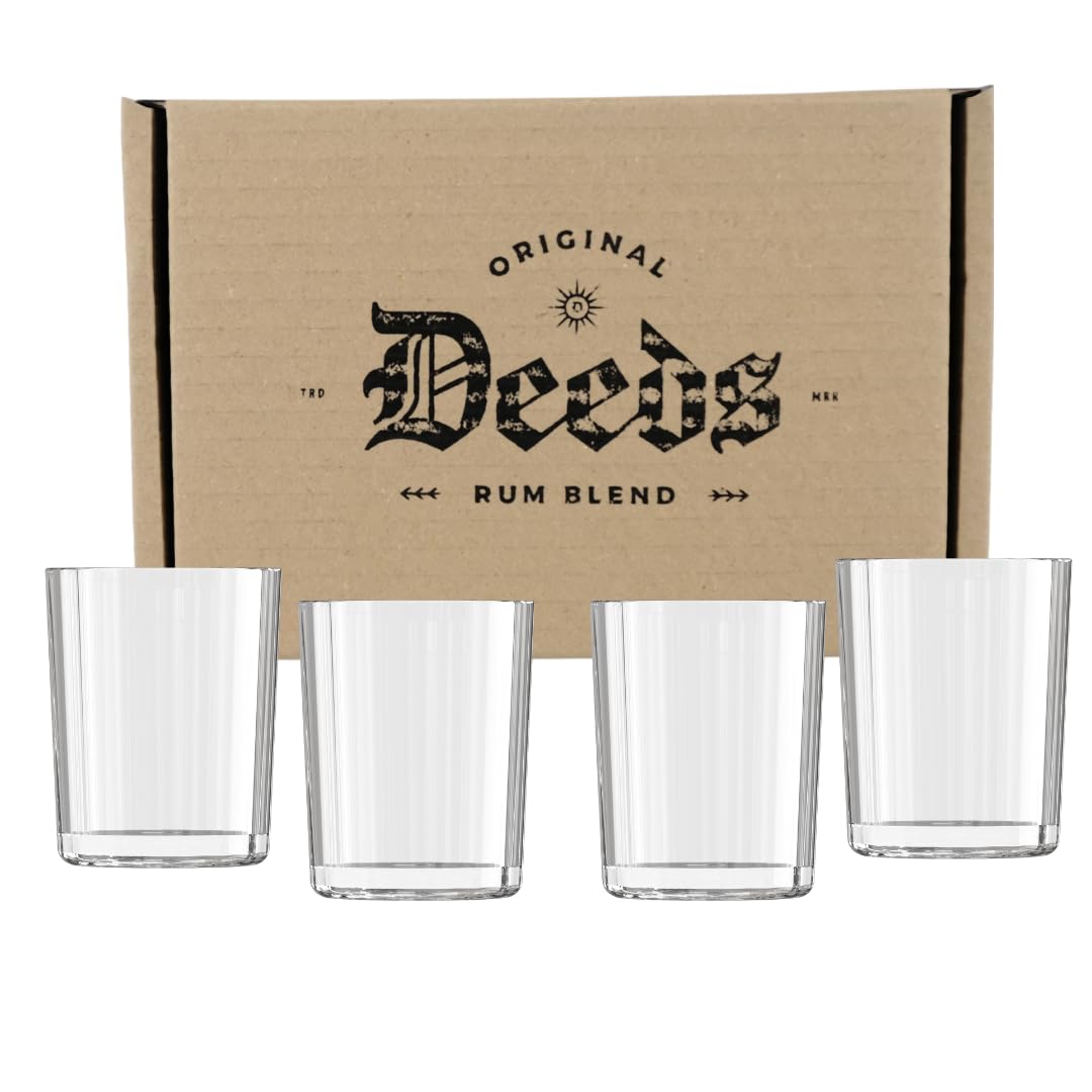 Original Deeds Rum - 4 Branded Shot Glasses - Craft & Spiced Rum Box