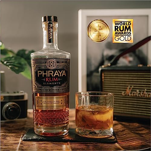 PHRAYA Elements, Premium Gold Rum, Aged in Oak Barrels, Crafted In Central West Region of The Kingdom of Thailand, Gentle Spices, Leaving a Warm Lingering Finish, 40% vol, 70 cl - Craft & Spiced Rum Box
