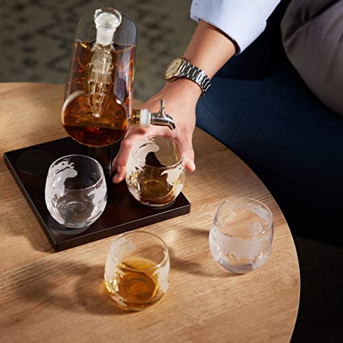 Oak & Steel - Whiskey Decanter Glass Spirit Dispenser, Rum, Scotch, Bourbon, Wine Carafe, Gifts for Men Sailing Ship Design Glasses Fathers Day Gift Set - 1000ml - Craft & Spiced Rum Box