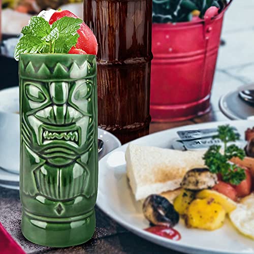 Tiki Glasses Tiki bar Accessories Set of 4 - Tiki Mugs Large Tumblers Ceramic Cocktail Glass Hawaiian Luau Party Mugs Drinkware, Cute Exotic for Tiki bar - Craft & Spiced Rum Box