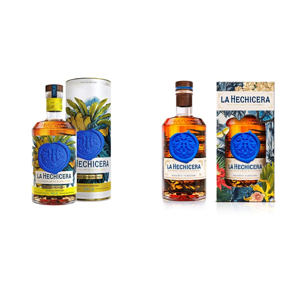 La Hechicera Serie Experimental Banana infused Rum, 70cl with Gift Box & Reserva Familiar Rum, 70cl with Gift Box - Craft & Spiced Rum Box