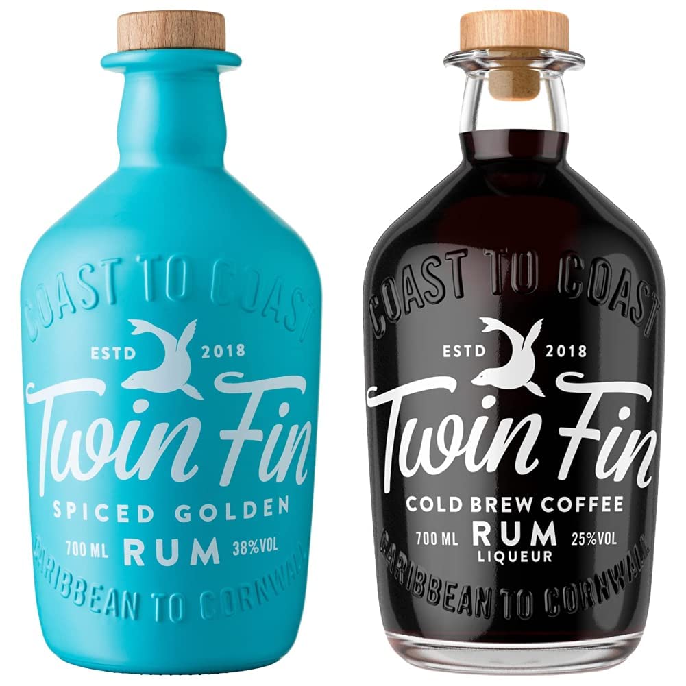 Twin Fin Spiced Golden Rum, 70 cl & Twin Fin Cold Brew Coffee Rum Liqueur, 70cl - Craft & Spiced Rum Box