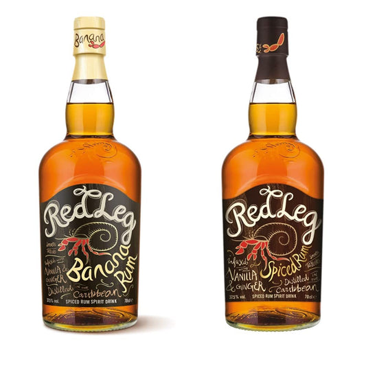 RedLeg Banana Rum - Premium aged Caribbean rum infused with banana, 70cl & Spiced Rum, 70 cl - Craft & Spiced Rum Box