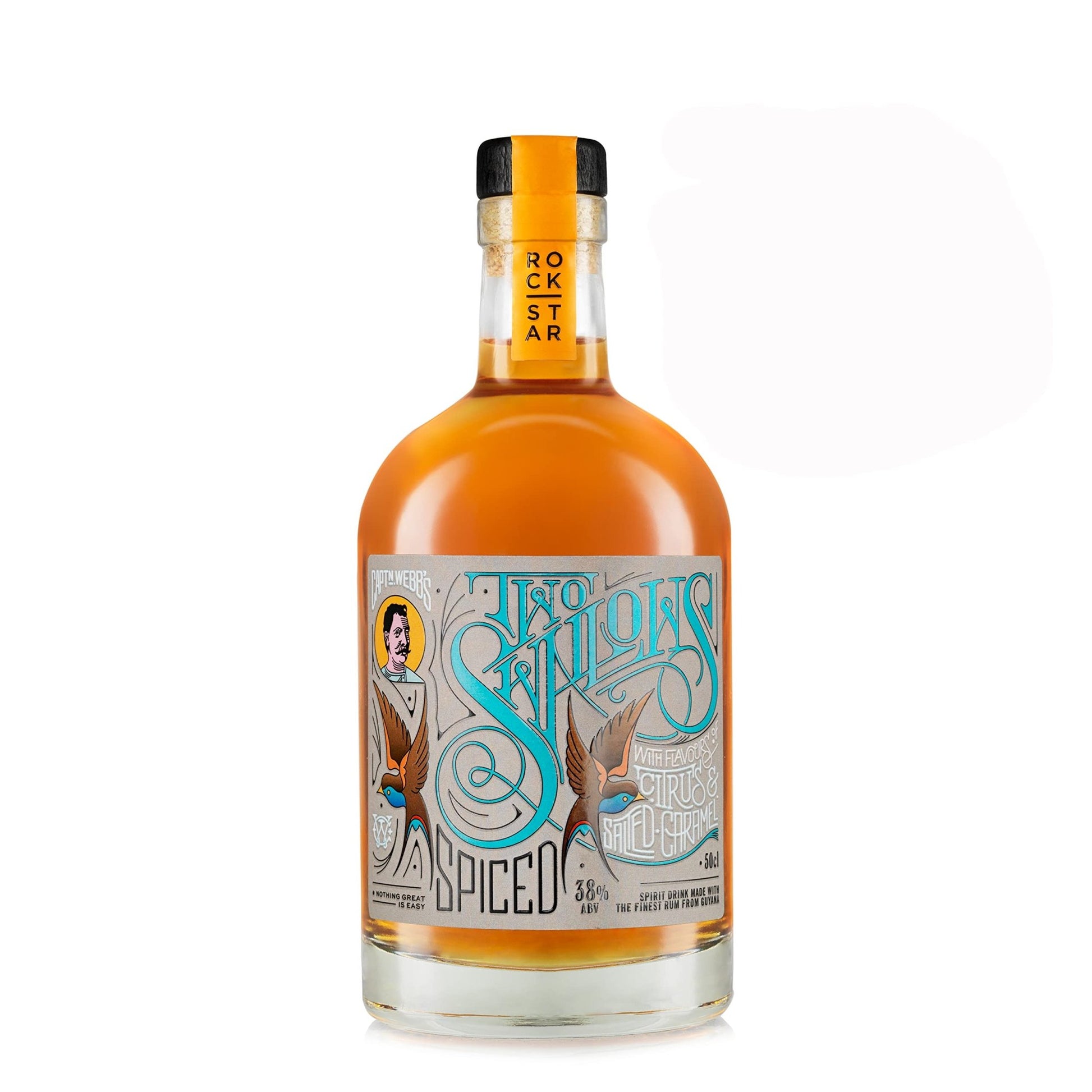 Rockstar Spirits Two Swallows Citrus and Salted Caramel Premium Spiced Rum 50cl, 38% ABV & Pineapple Grenade Premium Overproof Spiced Rum 50cl, 65% ABV - Craft & Spiced Rum Box