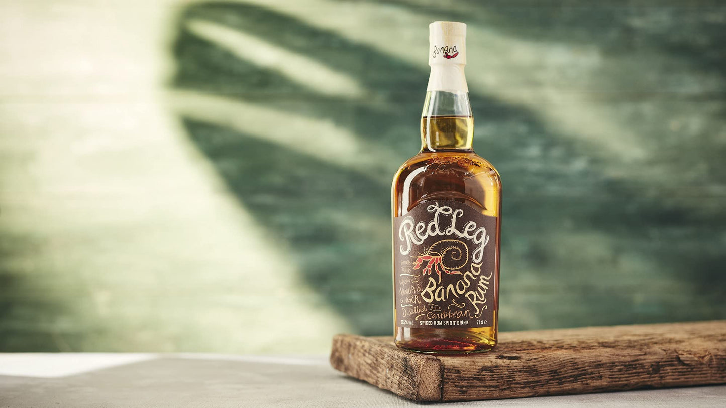 RedLeg Banana Rum - Premium aged Caribbean rum infused with banana, 70cl & Spiced Rum, 70 cl - Craft & Spiced Rum Box