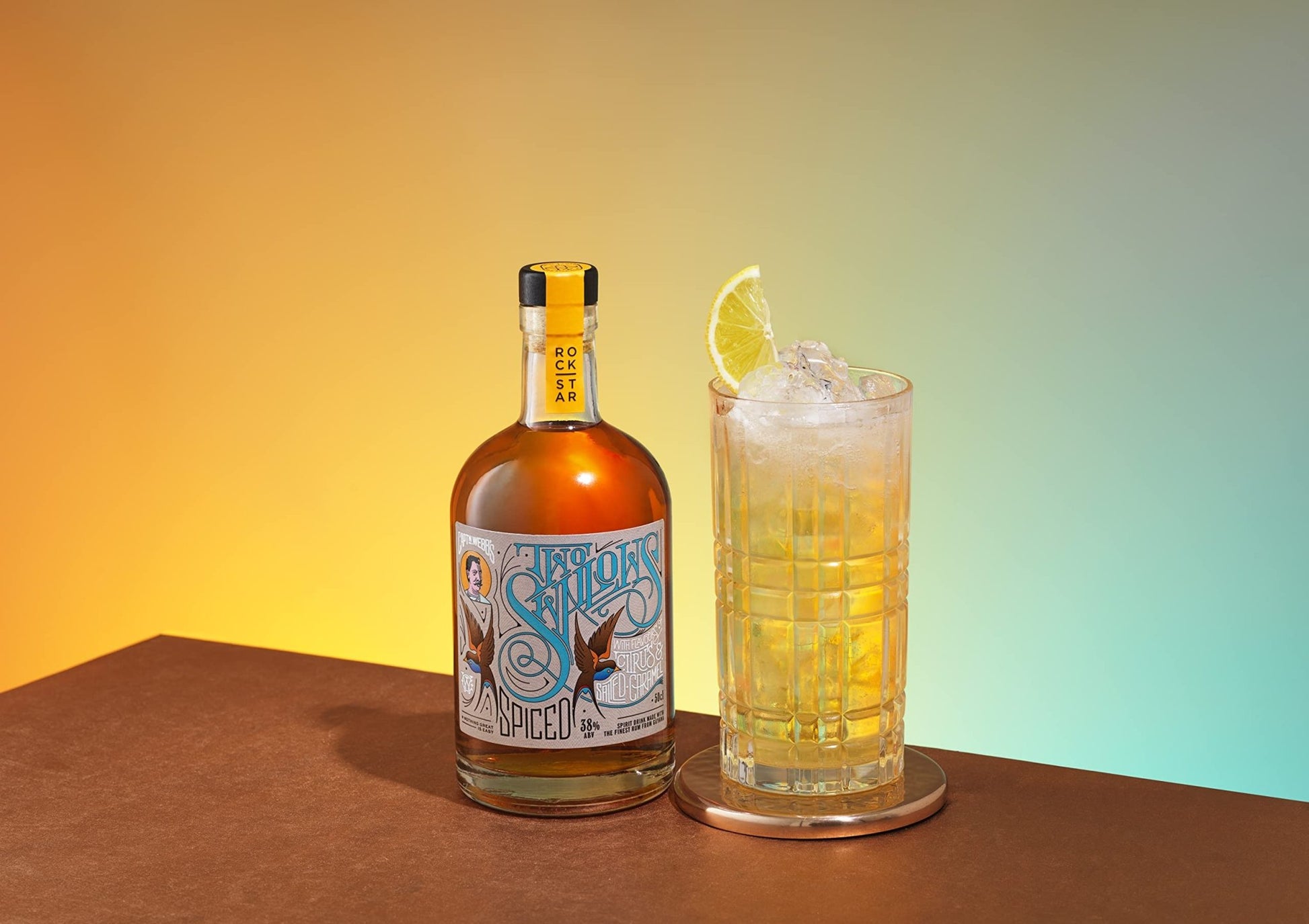 Rockstar Spirits Two Swallows Citrus and Salted Caramel Premium Spiced Rum 50cl, 38% ABV & Pineapple Grenade Premium Overproof Spiced Rum 50cl, 65% ABV - Craft & Spiced Rum Box