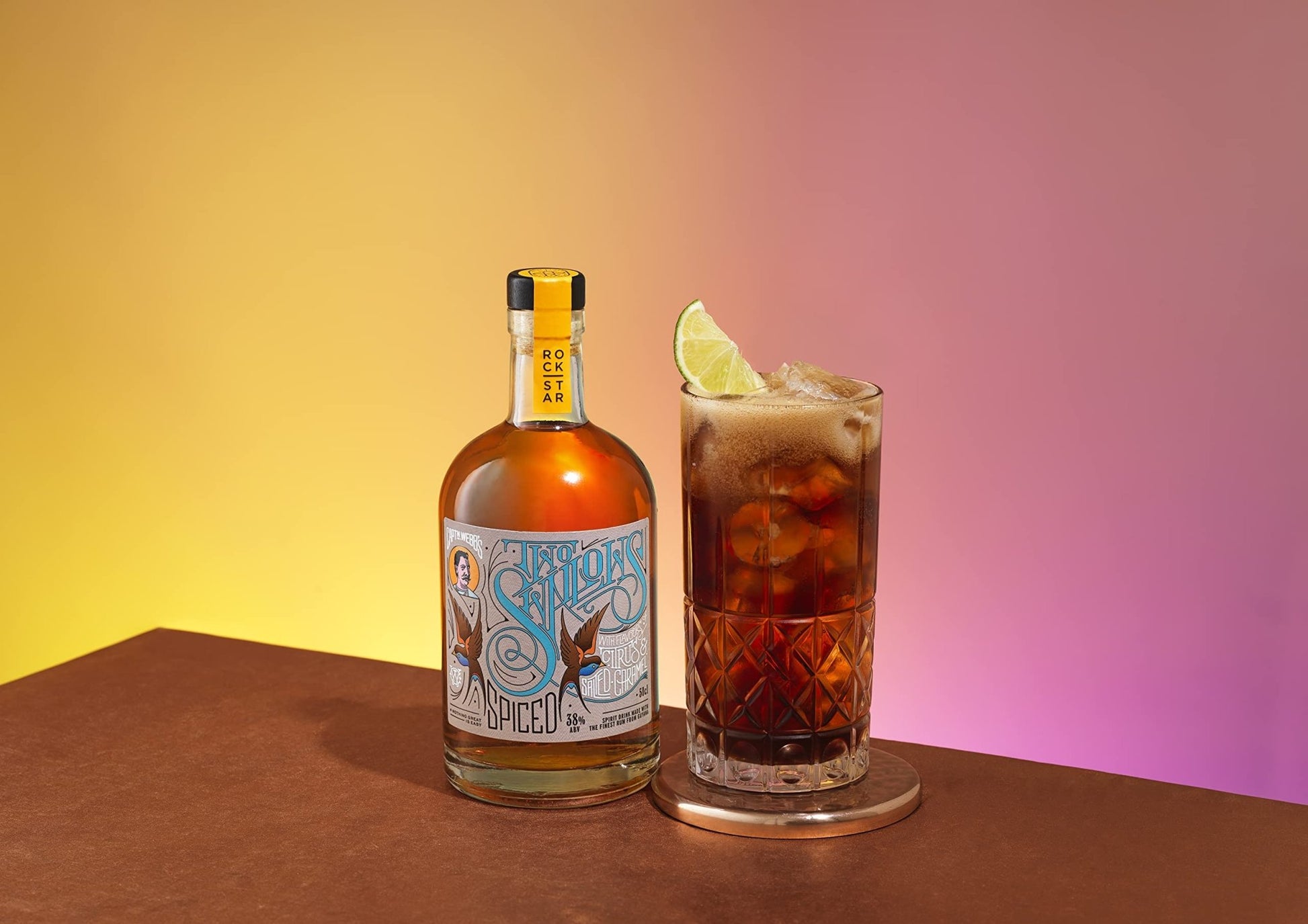 Rockstar Spirits Two Swallows Citrus and Salted Caramel Premium Spiced Rum 50cl, 38% ABV & Pineapple Grenade Premium Overproof Spiced Rum 50cl, 65% ABV - Craft & Spiced Rum Box