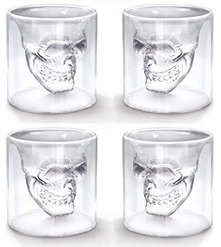 Eidoct Crystal Skull Shot Glasses Double Wall Glass Cup,Funny Crystal Drinking Cup,Whiskey Glasses,Cool Beer Cup for Wine Cocktail Vodka,Set of 4 (25ml*4)