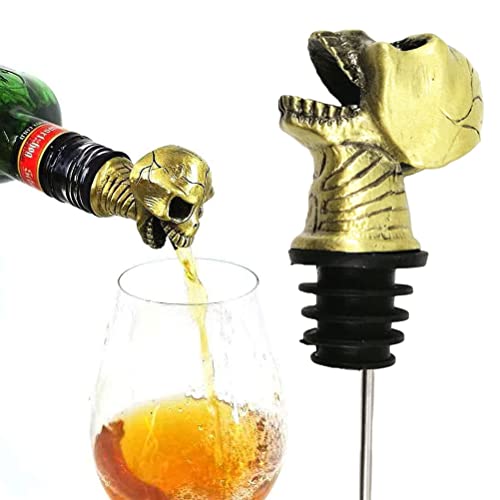 Amsofun Halloween Zinc Alloy Skull Head Wine Pourer Stoppers for Bar Hotel Party Home (Bronze)