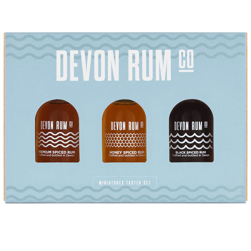 Devon Rum Co. Spiced Rum Taster Gift Set | Hand-Crafted Spiced, Honey Spiced & Black Spiced Rum Miniatures Gift Box | 37.5% - 40% ABV