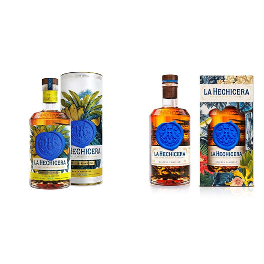 La Hechicera Serie Experimental Banana infused Rum, 70cl with Gift Box & Reserva Familiar Rum, 70cl with Gift Box