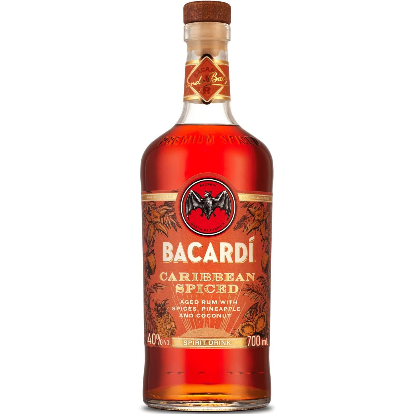 BACARDÍ Caribbean Spiced, Premium Blend of Aged Rum, Spices, Coconut and Pineapple, Ideal for Making Tropical Cocktails, 40% vol., 70cl / 700ml