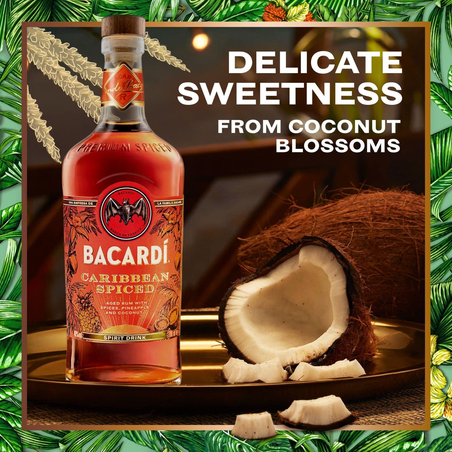 BACARDÍ Caribbean Spiced, Premium Blend of Aged Rum, Spices, Coconut and Pineapple, Ideal for Making Tropical Cocktails, 40% vol., 70cl / 700ml