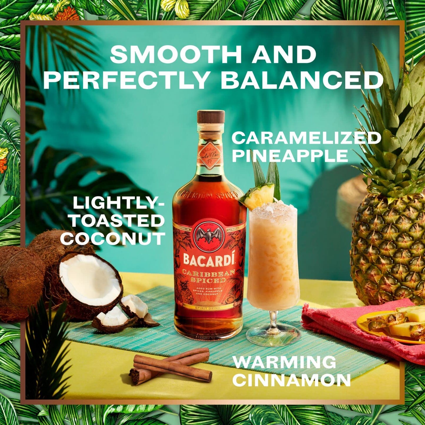 BACARDÍ Caribbean Spiced, Premium Blend of Aged Rum, Spices, Coconut and Pineapple, Ideal for Making Tropical Cocktails, 40% vol., 70cl / 700ml