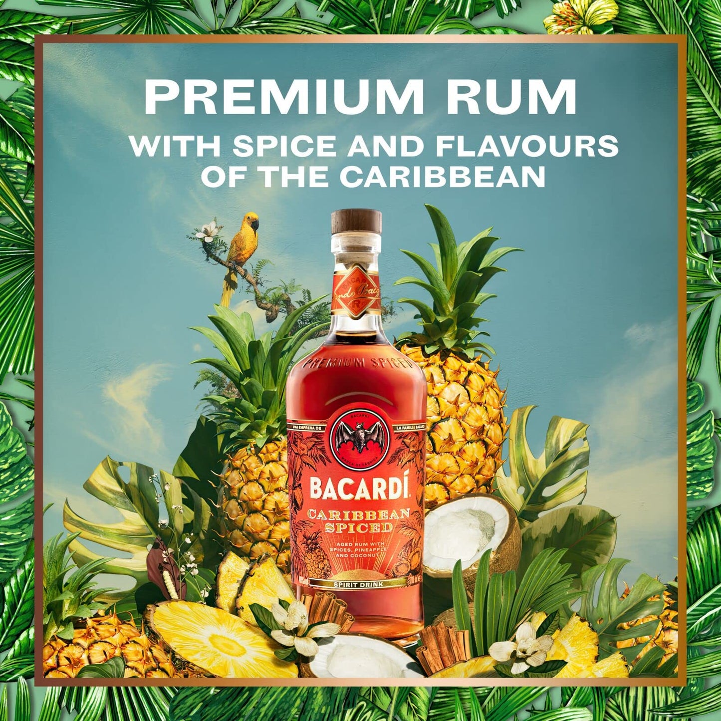 BACARDÍ Caribbean Spiced, Premium Blend of Aged Rum, Spices, Coconut and Pineapple, Ideal for Making Tropical Cocktails, 40% vol., 70cl / 700ml